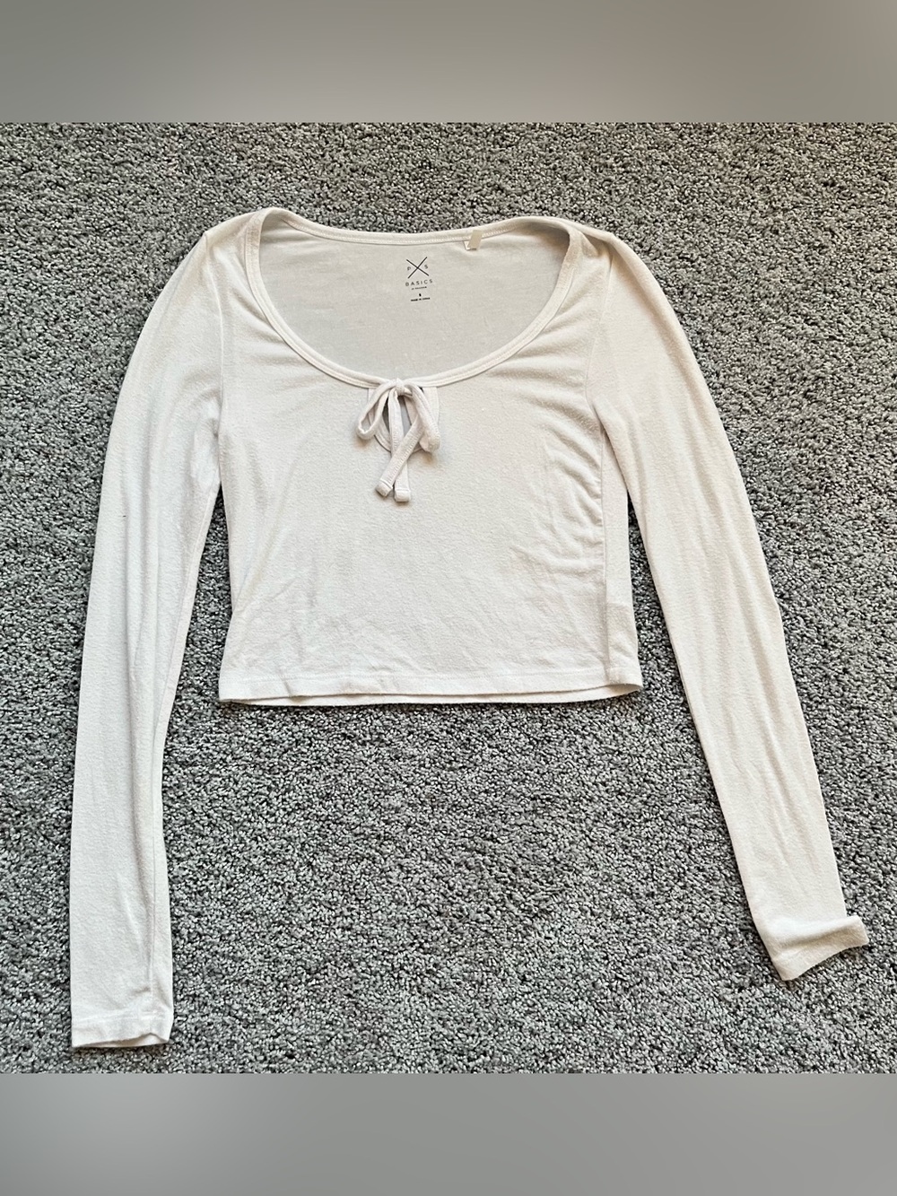 White Long-Sleeve Tie-Front Cropped Top